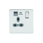 Screwless Flat Profile 1G 13A Switched Socket-SP with 2.4A Dual USB Charger(USB-A/C)