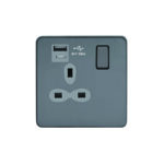 Screwless Flat Profile 1G 13A Switched Socket-SP with 2.4A Dual USB Charger(USB-A/C)