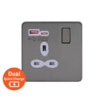 Screwless Flat Profile 1G 13A Switched Socket-SP with 4A Dual USB Quick Charger (USB-A/C)