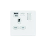 Screwless Flat Profile 1G 13A Switched Socket-SP with 2.4A Dual USB Charger(USB-A/C)