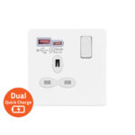 Screwless Flat Profile 1G 13A Switched Socket-SP with 4A Dual USB Quick Charger (USB-A/C)