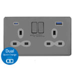 13 AMP 2G Switched BS Socket-SP with 45W Dual USB Quick Charger of USB-A/C