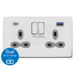 13 AMP 2G Switched BS Socket-SP with 45W Dual USB Quick Charger of USB-A/C