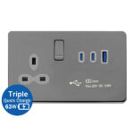 13A 1G SWITCHED BS SOCKET WITH TRIPLE USB QUICK CHARGER-USB-A/ C X 2 (MAX.63W)