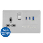 13A 1G SWITCHED BS SOCKET WITH TRIPLE USB QUICK CHARGER-USB-A/ C X 2 (MAX.63W)