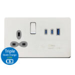 13A 1G SWITCHED BS SOCKET WITH TRIPLE USB QUICK CHARGER-USB-A/ C X 2 (MAX.63W)