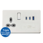 13A 1G SWITCHED BS SOCKET WITH TRIPLE USB QUICK CHARGER-USB-A/ C X 2 (MAX.63W)