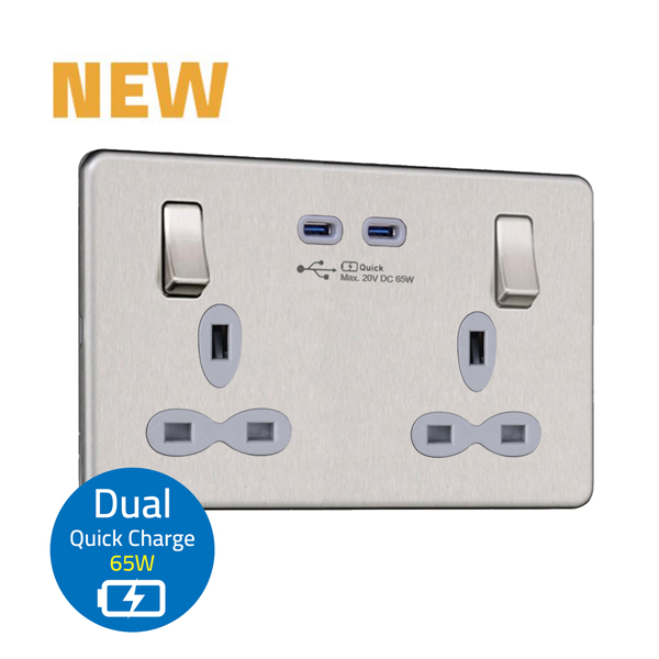 New products of 13 AMP 2G Outboard Switched Socket Outlets with Dual USB Quick Charger-USB-C (MAX.65W) series was officially launched