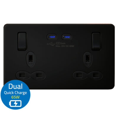 13 AMP 2G OUTBOARD SWITCHED SOCKET OUTLETS WITH DUAL USB QUICK CHARGER-USB-C (MAX.65W)