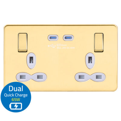 13 AMP 2G OUTBOARD SWITCHED SOCKET OUTLETS WITH DUAL USB QUICK CHARGER-USB-C (MAX.65W)