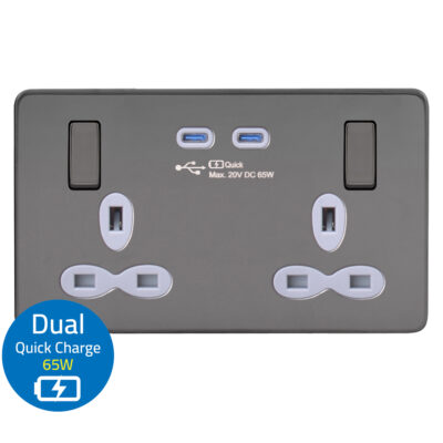 13 AMP 2G OUTBOARD SWITCHED SOCKET OUTLETS WITH DUAL USB QUICK CHARGER-USB-C (MAX.65W)