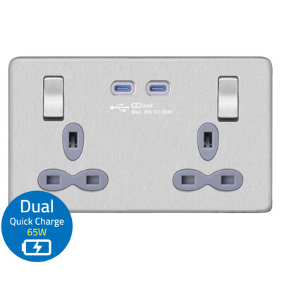 13 AMP 2G OUTBOARD SWITCHED SOCKET OUTLETS WITH DUAL USB QUICK CHARGER-USB-C (MAX.65W)